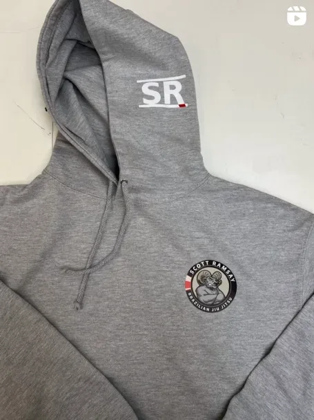 Grey Scott Ramsay Brazilian Jiu Jitsu hoodie with printed crest