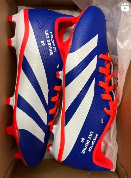 Blue adidas Predator football boots personalised with a name and number